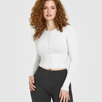 Mellow™ Rib Mid Long Sleeve Cardigan | Light Grey Marl