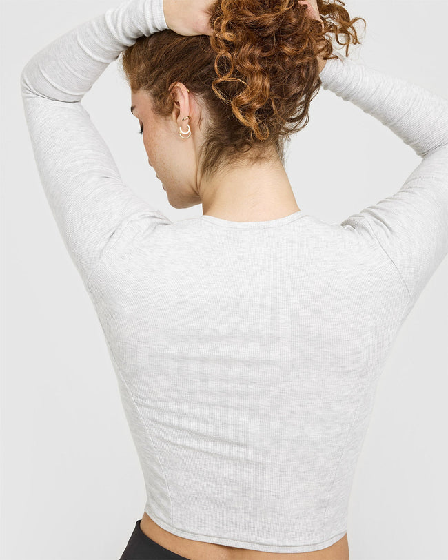 Mellow™ Rib Mid Long Sleeve Cardigan | Light Grey Marl