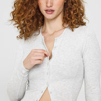 Mellow™ Rib Mid Long Sleeve Cardigan | Light Grey Marl