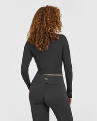 Mellow™ Rib Mid Long Sleeve Cardigan | Soft Black