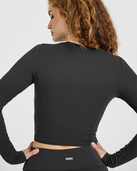 Mellow™ Rib Mid Long Sleeve Cardigan | Soft Black