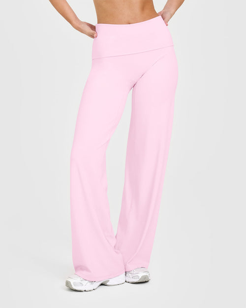Oner Modal SoftMotion™ Fold Over Straight Leg Bottoms with White Logo | Chalk Pink