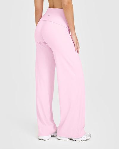 SoftMotion™ Fold Over Straight Leg Bottoms with White Logo | Chalk Pink