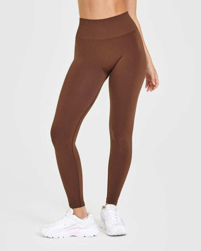 Effortless Seamless Leggings with White Logo | Rustic Brown