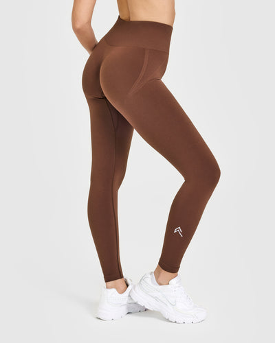Effortless Seamless Leggings with White Logo | Rustic Brown