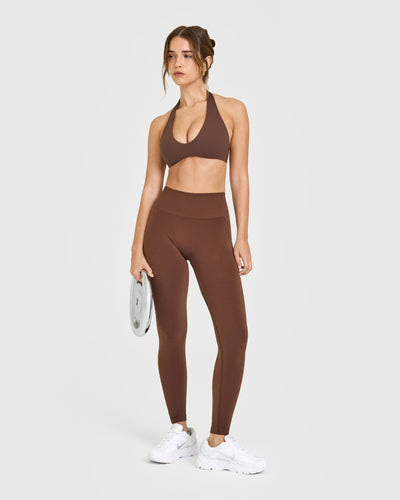 Effortless Seamless Leggings with White Logo | Rustic Brown