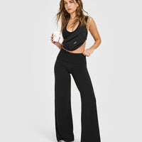 SoftMotion™ Fold Over Straight Leg Bottoms | Black
