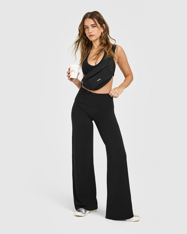 SoftMotion™ Fold Over Straight Leg Bottoms | Black