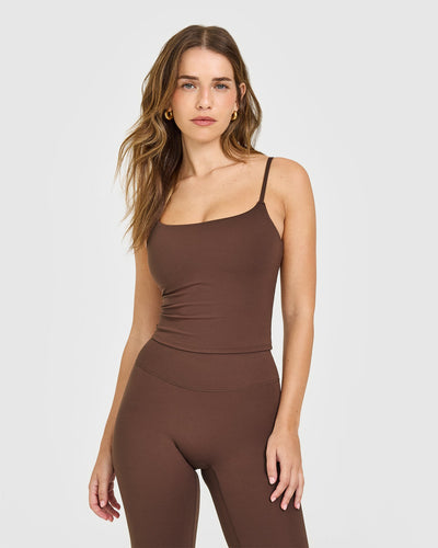 SoftMotion™ Strappy Mid Vest with Built in Bra Shelf | Espresso Brown