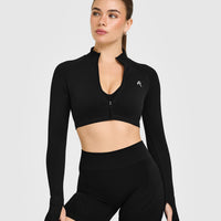 EnhanceLiftâ„¢ Seamless Crop Jacket with White Logo | Black