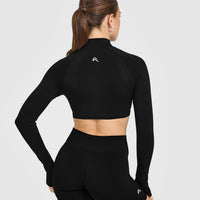 EnhanceLiftâ„¢ Seamless Crop Jacket with White Logo | Black