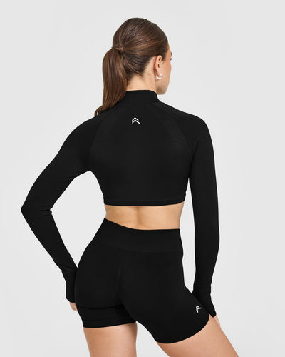 EnhanceLiftâ„¢ Seamless Crop Jacket with White Logo | Black