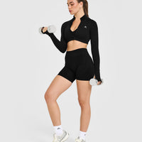 EnhanceLiftâ„¢ Seamless Crop Jacket with White Logo | Black