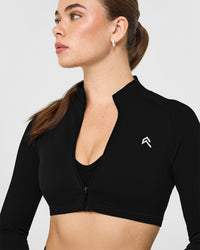 EnhanceLiftâ„¢ Seamless Crop Jacket with White Logo | Black