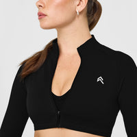 EnhanceLiftâ„¢ Seamless Crop Jacket with White Logo | Black