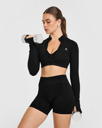 EnhanceLiftâ„¢ Seamless Crop Jacket with White Logo | Black