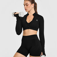EnhanceLiftâ„¢ Seamless Crop Jacket with White Logo | Black