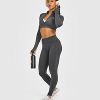 EnhanceLiftâ„¢ Seamless Crop Jacket with White Logo | Coal