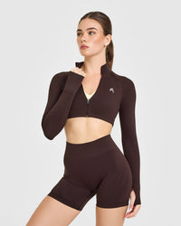 EnhanceLiftâ„¢ Seamless Crop Jacket with White Logo | Plum Brown
