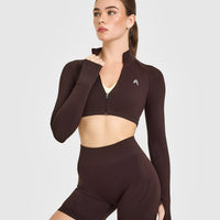 EnhanceLiftâ„¢ Seamless Crop Jacket with White Logo | Plum Brown