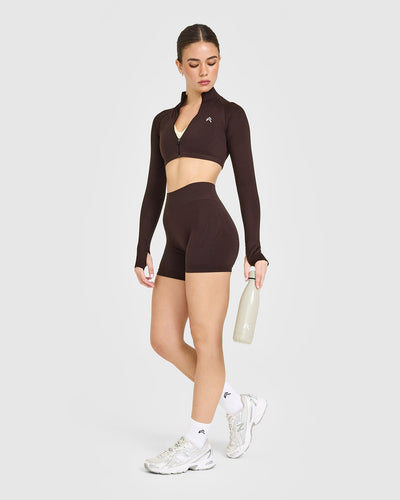 EnhanceLiftâ„¢ Seamless Crop Jacket with White Logo | Plum Brown