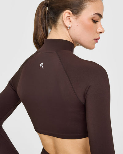 EnhanceLiftâ„¢ Seamless Crop Jacket with White Logo | Plum Brown