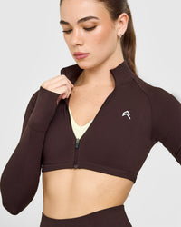 EnhanceLiftâ„¢ Seamless Crop Jacket with White Logo | Plum Brown