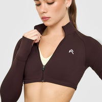 EnhanceLiftâ„¢ Seamless Crop Jacket with White Logo | Plum Brown