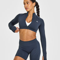 EnhanceLiftâ„¢ Seamless Crop Jacket with White Logo | True Blue
