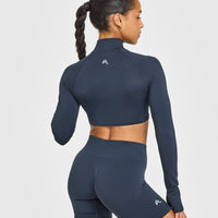 EnhanceLiftâ„¢ Seamless Crop Jacket with White Logo | True Blue