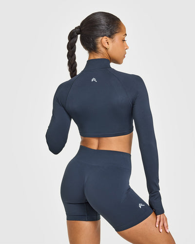 EnhanceLiftâ„¢ Seamless Crop Jacket with White Logo | True Blue