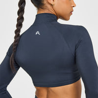 EnhanceLiftâ„¢ Seamless Crop Jacket with White Logo | True Blue