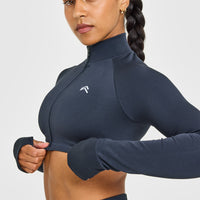 EnhanceLiftâ„¢ Seamless Crop Jacket with White Logo | True Blue