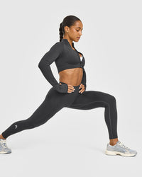 EnhanceLiftâ„¢ Seamless Leggings with White Logo | Coal