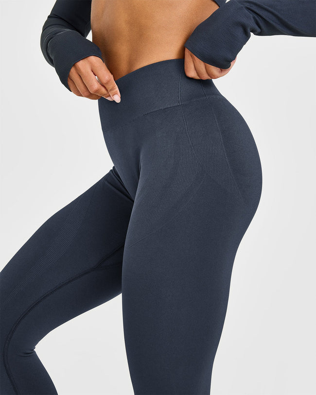 EnhanceLiftâ„¢ Seamless Leggings with White Logo | True Blue