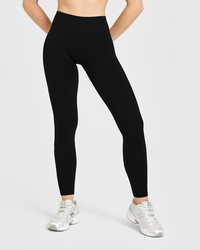 EnhanceLiftâ„¢ Seamless Leggings with White Logo | Black