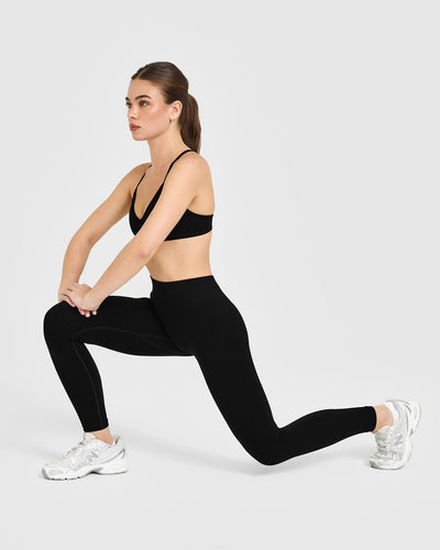 EnhanceLiftâ„¢ Seamless Leggings with White Logo | Black