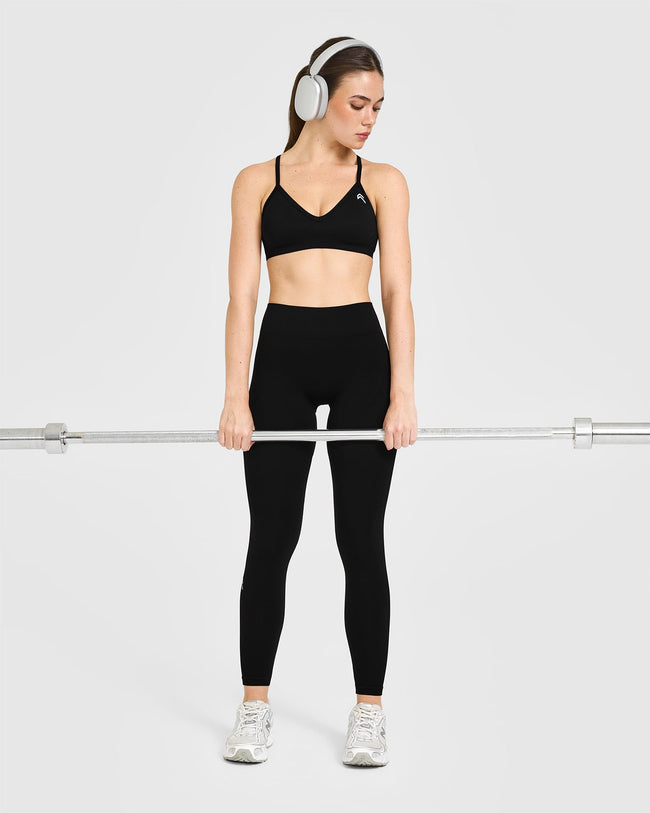 EnhanceLiftâ„¢ Seamless Leggings with White Logo | Black