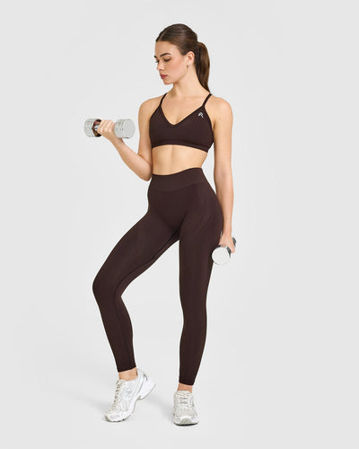 EnhanceLiftâ„¢ Seamless Leggings with White Logo | Plum Brown