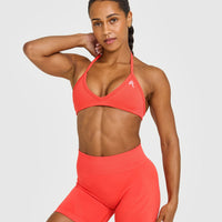 EnhanceLiftâ„¢ Seamless Minimal Halter Neck Bralette with White Logo | Charged Coral