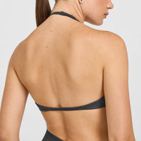 EnhanceLiftâ„¢ Seamless Minimal Halter Neck Bralette with White Logo | Coal