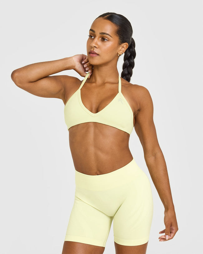 EnhanceLiftâ„¢ Seamless Minimal Halter Neck Bralette | Pastel Yellow
