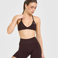 EnhanceLiftâ„¢ Seamless Minimal Halter Neck Bralette with White Logo | Plum Brown