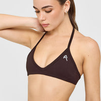EnhanceLiftâ„¢ Seamless Minimal Halter Neck Bralette with White Logo | Plum Brown
