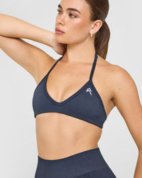 EnhanceLiftâ„¢ Seamless Minimal Halter Neck Bralette with White Logo | True Blue