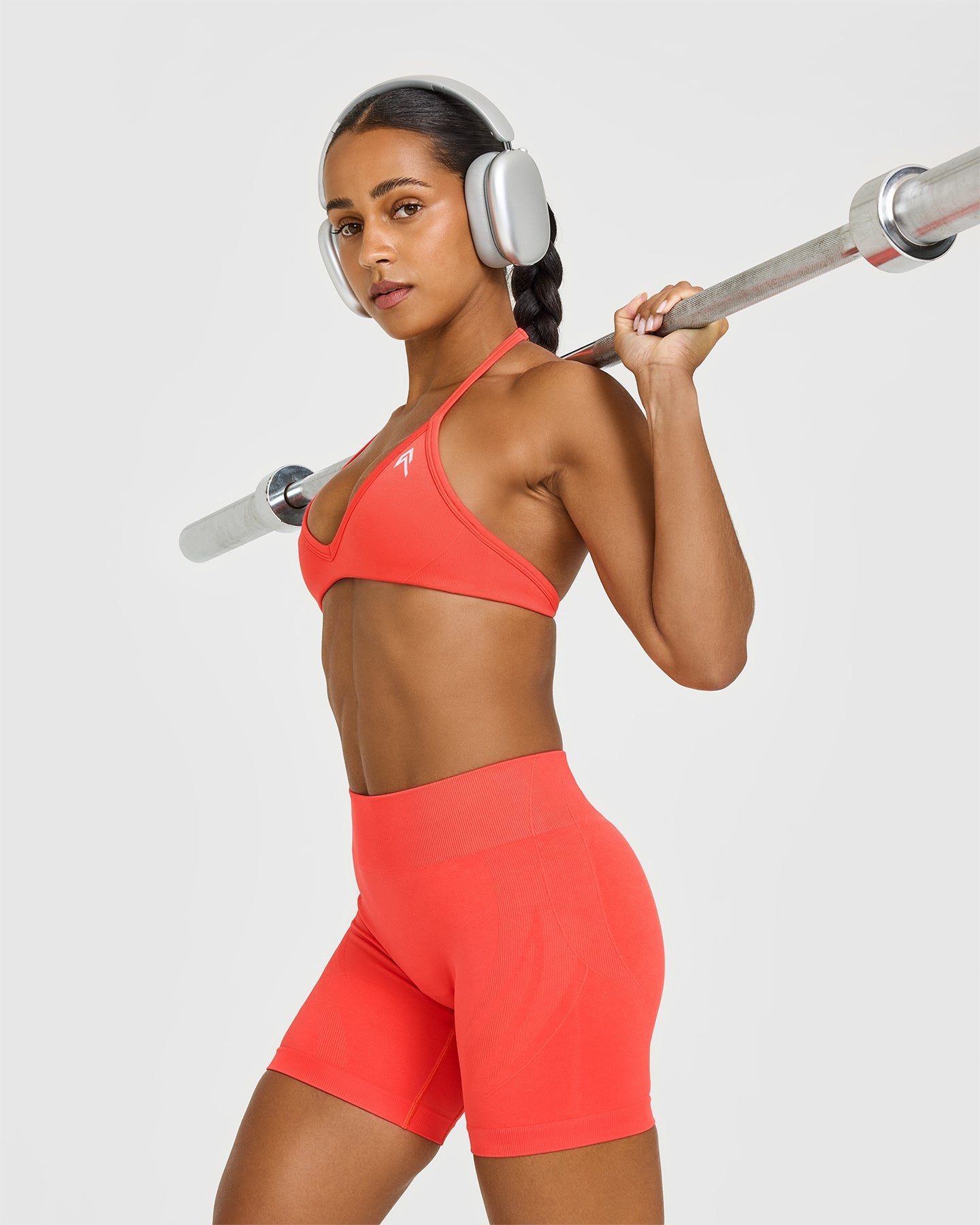 EnhanceLiftâ„¢ Seamless Shorts with White Logo | Charged Coral