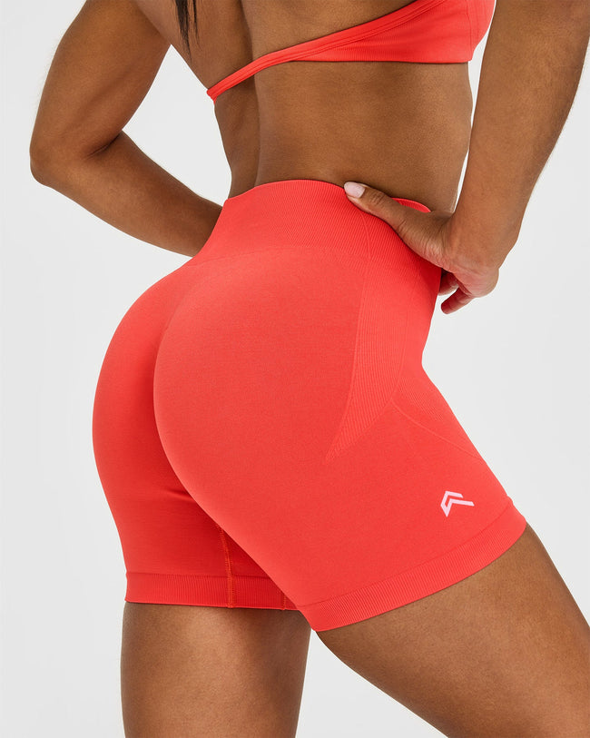EnhanceLiftâ„¢ Seamless Shorts with White Logo | Charged Coral