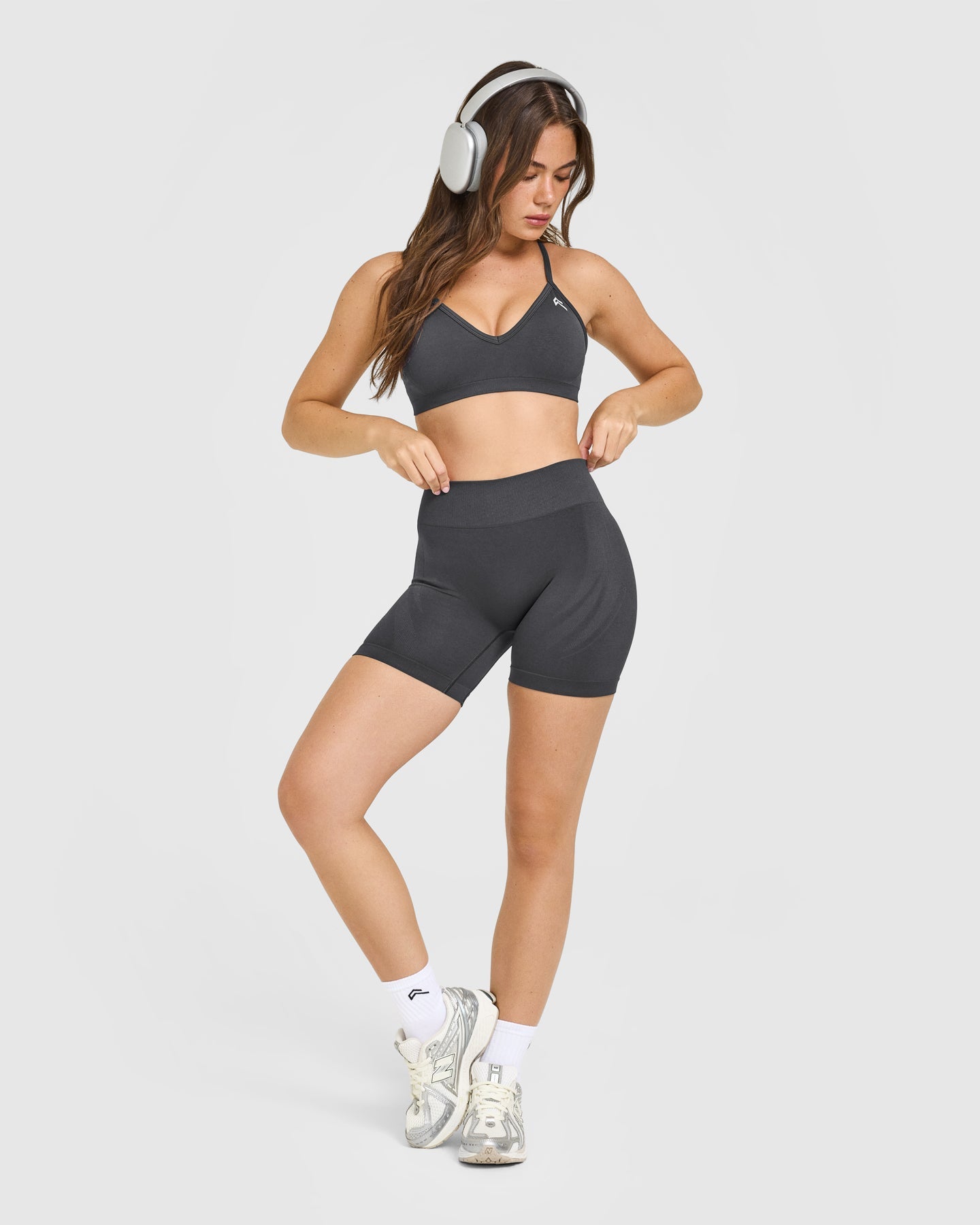 EnhanceLiftâ„¢ Seamless Shorts with White Logo | Coal