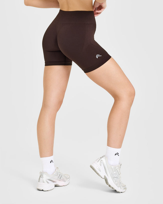 EnhanceLiftâ„¢ Seamless Shorts with White Logo | Plum Brown