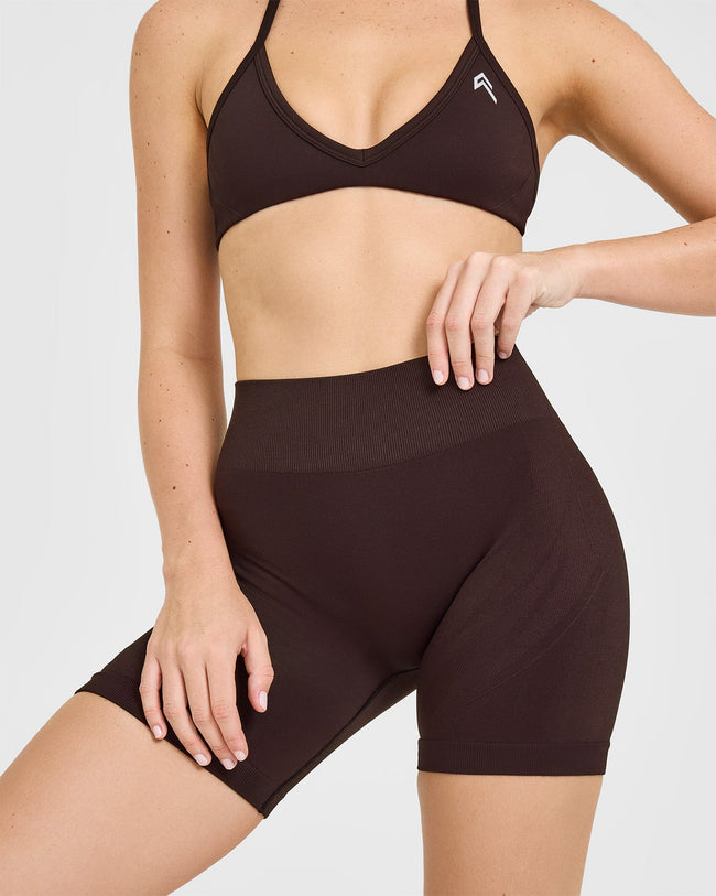 EnhanceLiftâ„¢ Seamless Shorts with White Logo | Plum Brown